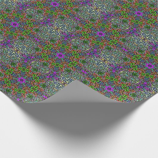 ドットマンダラフラワーグリーンパープルとオレンジ ラッピングペーパー (角)