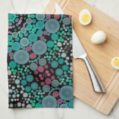 ドットマンダラフラワーグリーンブルーとレッド キッチンタオル (四つ折り)