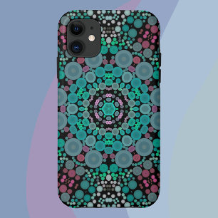 ドットマンダラフラワーグリーンブルーとレッド iPhone 11 ケース