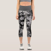 ドットマンダラフラワーグレーとブラック カプリレギンス (正面)