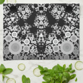 ドットマンダラフラワーグレーとブラック キッチンタオル (折り畳み)