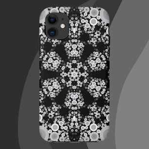 ドットマンダラフラワーグレーとブラック iPhone 11 ケース