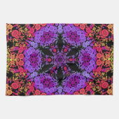 ドットマンダラフラワーパープルオレンジと黄色 キッチンタオル (横)