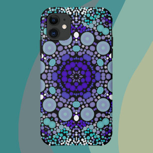 ドットマンダラフラワーパープルブルーとホワイト iPhone 11 ケース