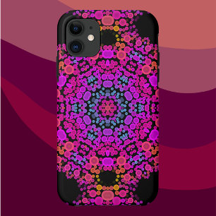 ドットマンダラフラワーピンクブルーとオレンジ iPhone 11 ケース