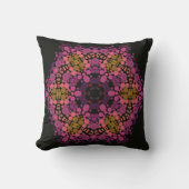 ドットマンダラフラワーピンク黄色と黒 クッション (正面)
