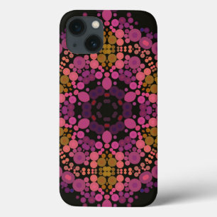 ドットマンダラフラワーピンク黄色と黒 iPhone 13ケース