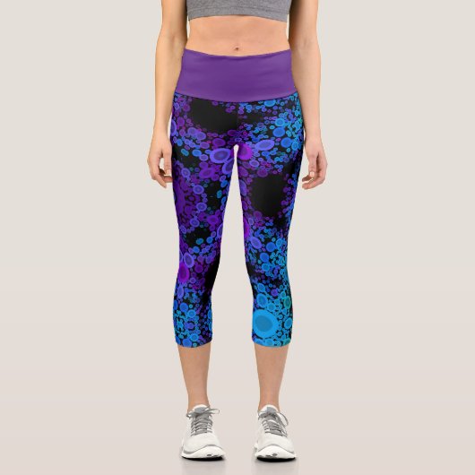 ドットマンダラフラワーブルーとパープル カプリレギンス (正面)