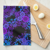 ドットマンダラフラワーブルーとパープル キッチンタオル (四つ折り)