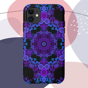 ドットマンダラフラワーブルーとパープル iPhone 11 ケース