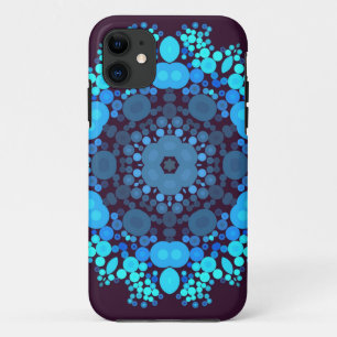 ドットマンダラフラワーブルーとパープル iPhone 11 ケース