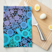 ドットマンダラフラワーブルーグリーンとパープル キッチンタオル (四つ折り)
