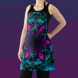 ドットマンダラフラワーブルーグリーンとピンク エプロン