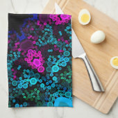 ドットマンダラフラワーブルーグリーンとピンク キッチンタオル (四つ折り)