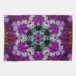 ドットマンダラフラワーブルーピンクと黄色 キッチンタオル