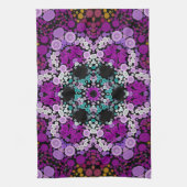 ドットマンダラフラワーブルーピンクと黄色 キッチンタオル (縦)