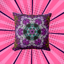 ドットマンダラフラワーブルーピンクと黄色 クッション