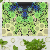 ドットマンダラフラワーブルー緑と黄色 キッチンタオル (折り畳み)