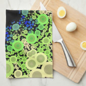 ドットマンダラフラワーブルー緑と黄色 キッチンタオル (四つ折り)