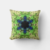ドットマンダラフラワーブルー緑と黄色 クッション (正面)