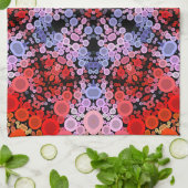 ドットマンダラフラワーブルー赤とピンク キッチンタオル (折り畳み)