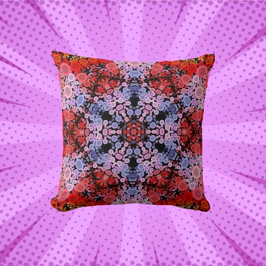 ドットマンダラフラワーブルー赤とピンク クッション
