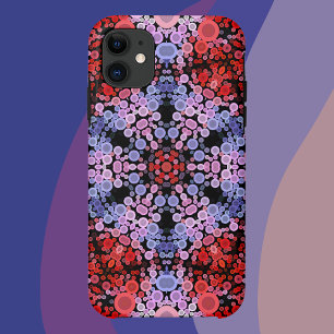 ドットマンダラフラワーブルー赤とピンク iPhone 11 ケース