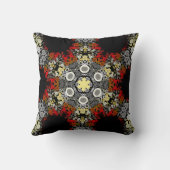 ドットマンダラフラワーレッド黄色とグレー クッション (裏面)