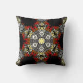 ドットマンダラフラワーレッド黄色とグレー クッション (正面)