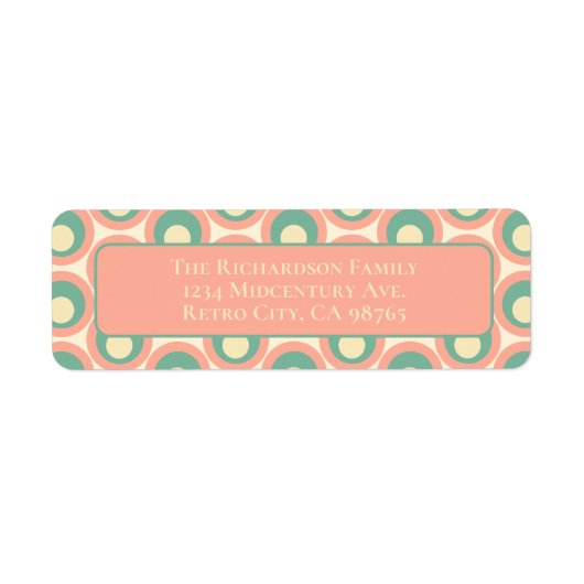 ドットモダンレトロ美学赤面ピンクとティール（緑がかった色） ラベル (正面)