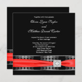 ドットモダン白黒レッドクラッシーブラック結婚ズ 招待状 (正面/裏面)