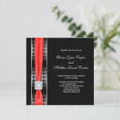 ドットモダン白黒レッド結婚ブラック 招待状 (スタンド正面)