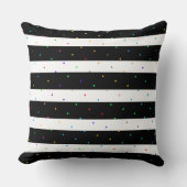 ドット付きストライプ白黒カラフルの文字 クッション (正面)