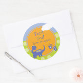 ドット付きパープル恐竜誕生日ありがとう ラウンドシール (封筒)