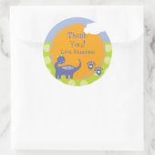 ドット付きパープル恐竜誕生日ありがとう ラウンドシール (バッグ)