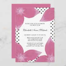 ドット付きピンクのフローラブライダルシャワー招待状