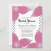 ドット付きピンクのフローラブライダルシャワー招待状 招待状 (正面)