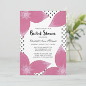 ドット付きピンクのフローラブライダルシャワー招待状 招待状 (スタンド正面)