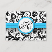 ドット付き白黒ダマスクブライトアクアトリム 名刺 (裏面)