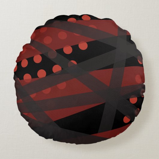 ドット付き赤い線装飾用クッション ラウンドクッション (正面)