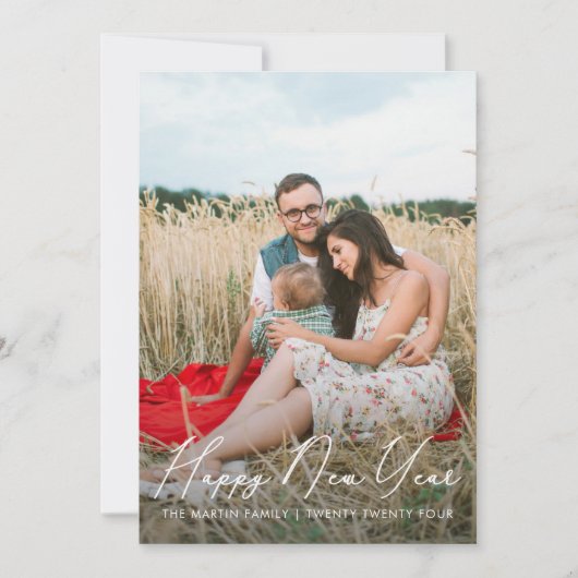 ドット写真付きのエレガントな新年のスクリプト シーズンカード (正面)