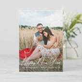 ドット写真付きのエレガントな新年のスクリプト シーズンカード (スタンド正面)