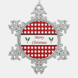 ドット柄でメリークリスマス スノーフレークピューターオーナメント