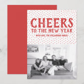 ドット柄のお祝い ニューミュージック フォト カード | 赤 (正面/裏面)