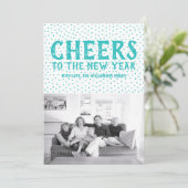 ドット柄のお祝い ニューヨークの年のはがき | ティール シーズンカード (スタンド正面)