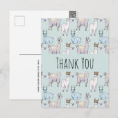 ドット柄のキュートなラマのサンキュー ポストカード (正面/裏面)