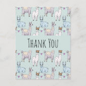 ドット柄のキュートなラマのサンキュー ポストカード (正面)