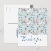 ドット柄のキュートなラマ模様のサンキュー ポストカード (正面/裏面)