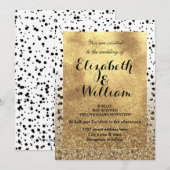 ドット柄のコンフェッティとフェイクゴールドのデザイン 招待状 (正面/裏面)