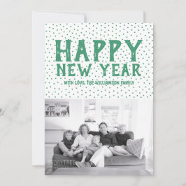 ドット柄のハッピー・ニューイヤー写真カード | 緑 シーズンカード